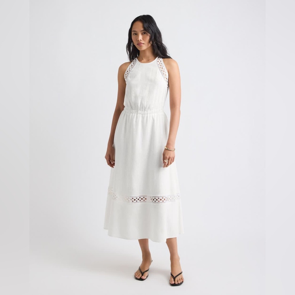 RW&Co. Sleeveless Halter-Neck Linen-Blend Midi Dress